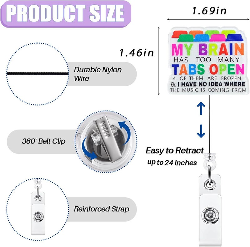Bydevia My Brain Has Too Many Tabs Open Badge Reel Retractable, Funny Badge Reel for Nurse Nursing RN CNA LPN Medical Worker & Office Staff, ID Name Badge Holder with Alligator Clip & 24” Durable Nylon Cord - Image 2